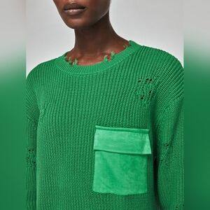 Ser.o.ya Distressed Devin Knit Pullover Sweater Amazon Green Elbow Patches - M
